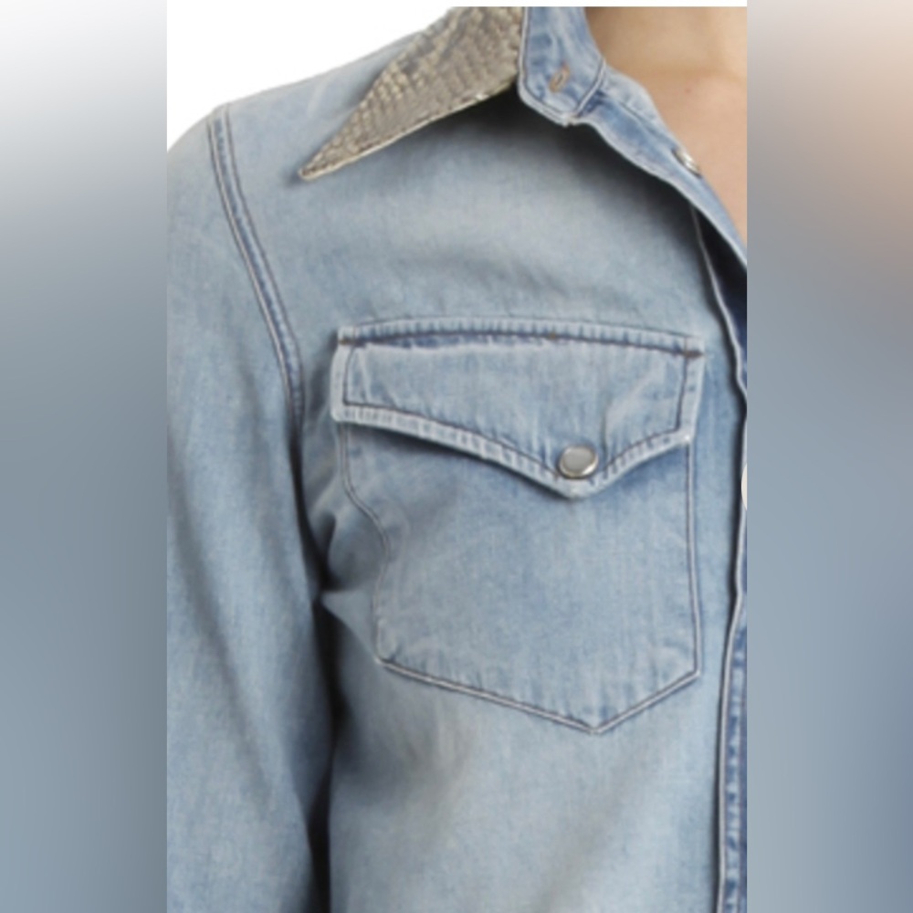 R13 Denim Western Shirt with Snakeskin Collar - Picture 5 of 15
